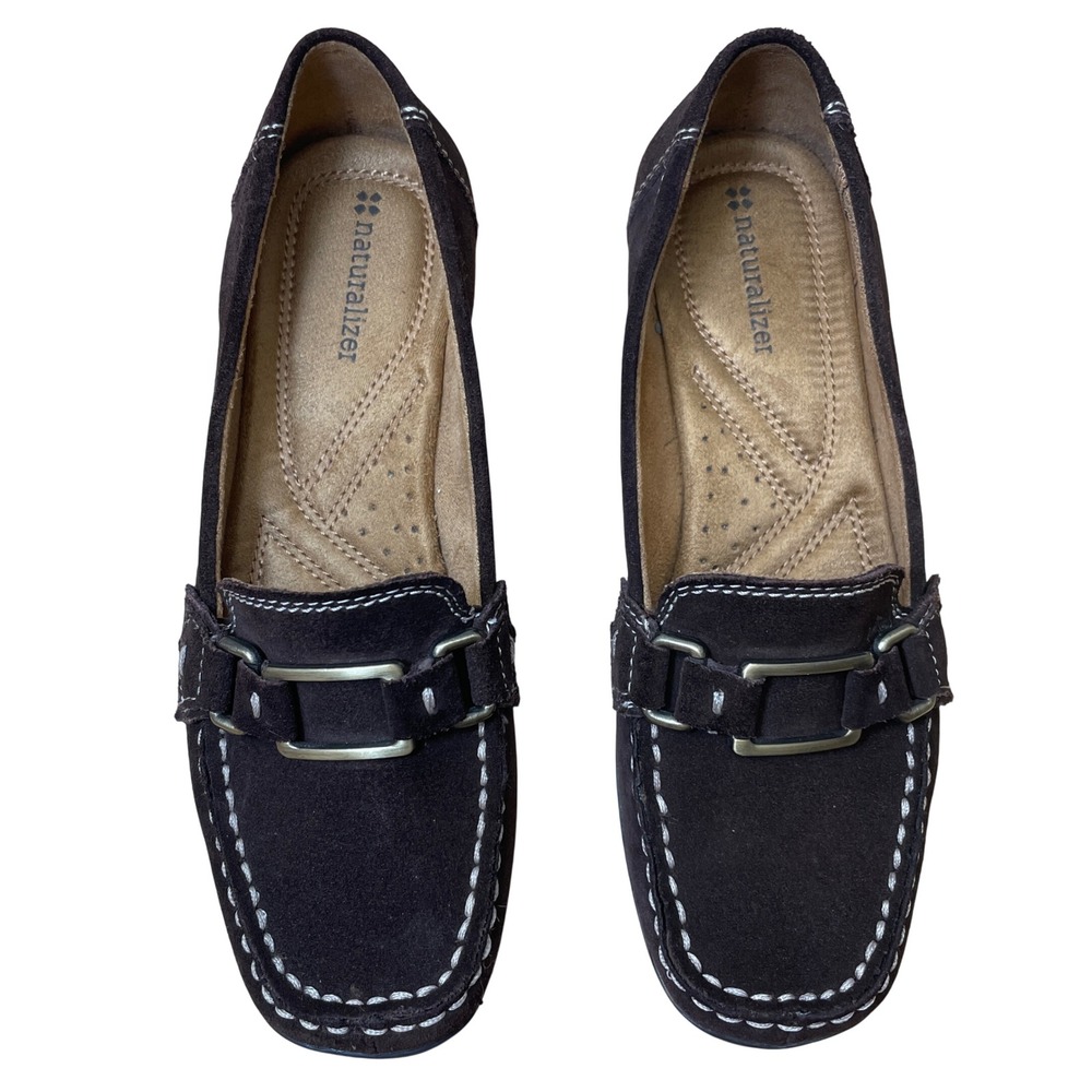 Naturalizer Calman Womens 6M Dark Brown Suede Buckle Loafers Moc Toe Shoes